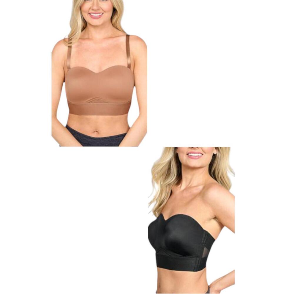 Rhonda Shear Women's 2pk Molded Convertible Strapless Bra Blk/Mahogany - Regular